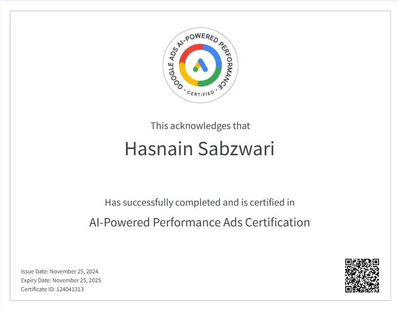 Google Ads AI-Powered Performance certificate