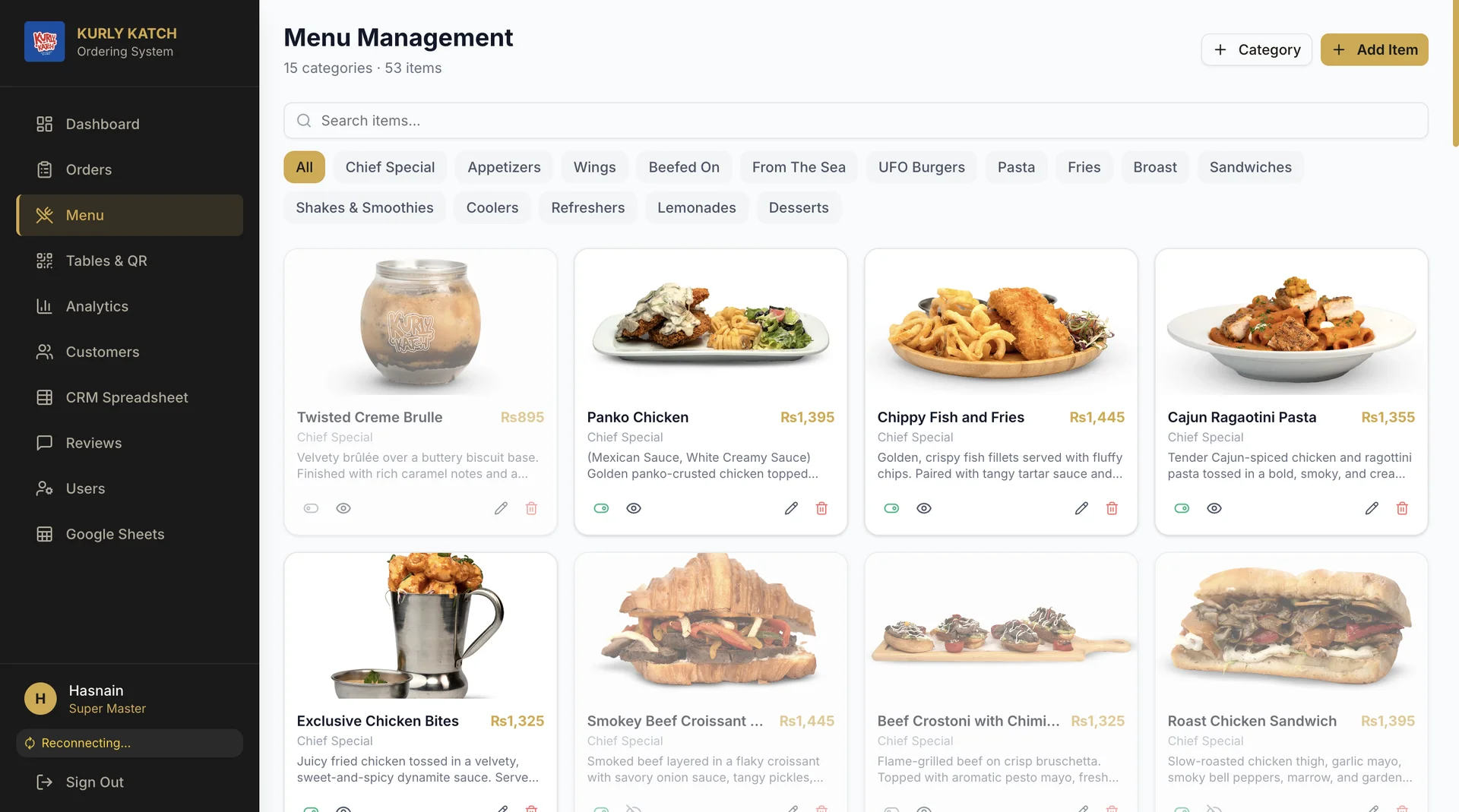 Kurly Katch menu management